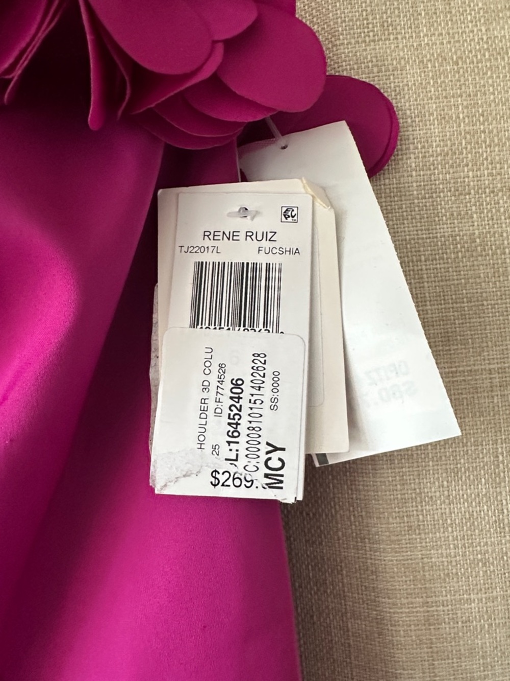 Rene Ruiz One-Shoulder Floral Appliqué Gown - Fuchsia Sz 6 NWT - Picture 6 of 8